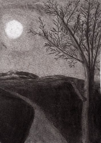 354x499 The Tree In The Night Drawing And Painting - Sketch Of Night