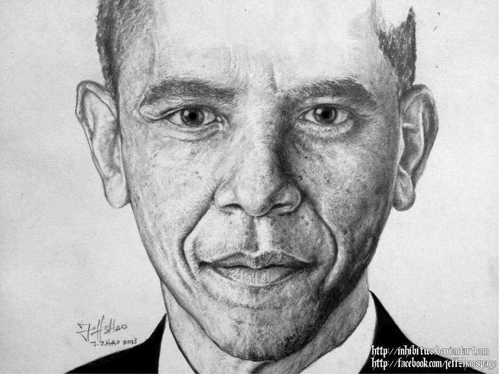 1024x768 Barack Obama Graphite Portrait - Sketch Of Obama