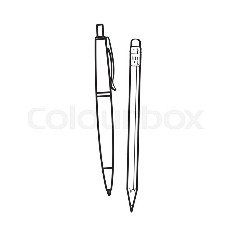 800x800 Simple Hand Drawn Ball Point Pen And Pencil, Office Supplies - Sketch Of Pen
