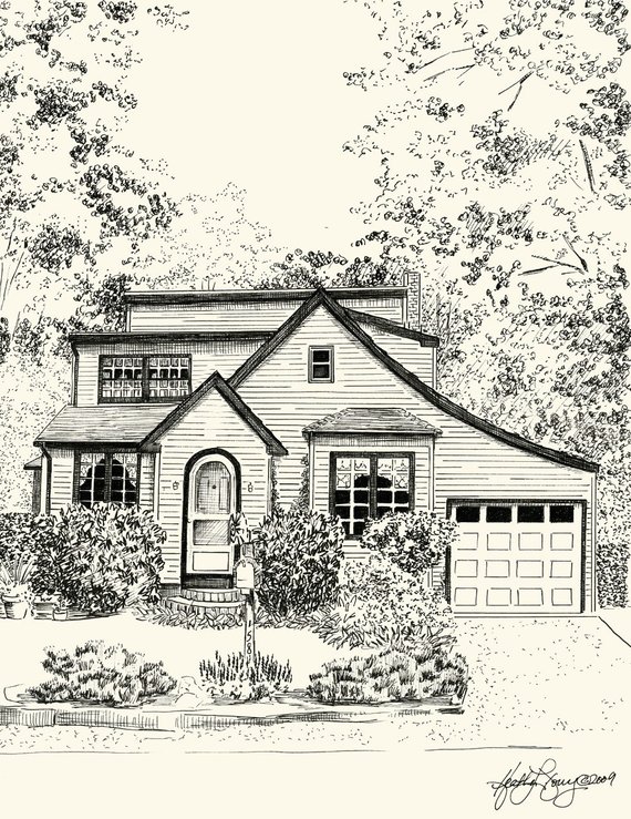 570x739 Custom Pen And Ink Architectural Sketch Of Your House Or Home Etsy - Sketch Of Pen