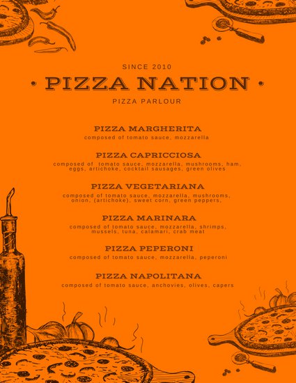 425x550 Modern Orange Sketch Illustration Pizza Menu - Sketch Of Pizza
