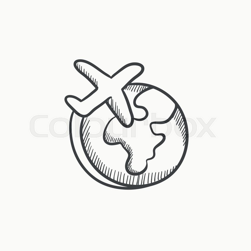 800x800 Airplane Flying Around The World Vector Sketch Icon Isolated On - Sketch Of Plane