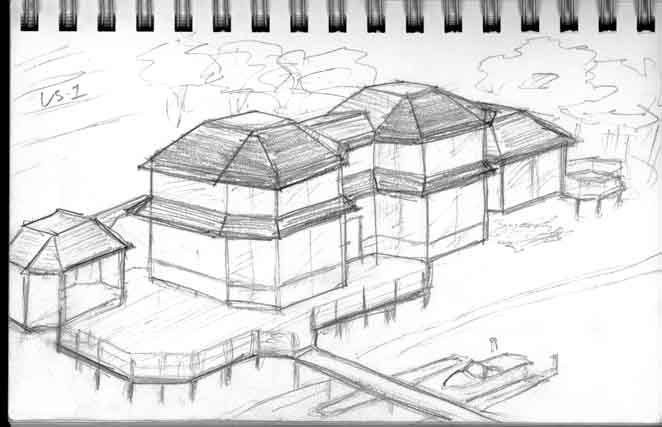 662x427 River Front Restaurant Perspective Sketch By Randall Boren - Sketch Of Restaurant