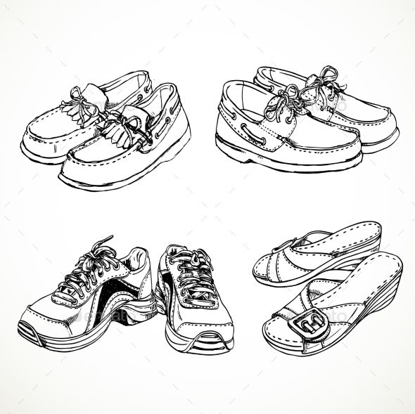 590x589 Sketch Of Shoes For Men And Women By Azuzl Graphicriver - Sketch Of Shoes