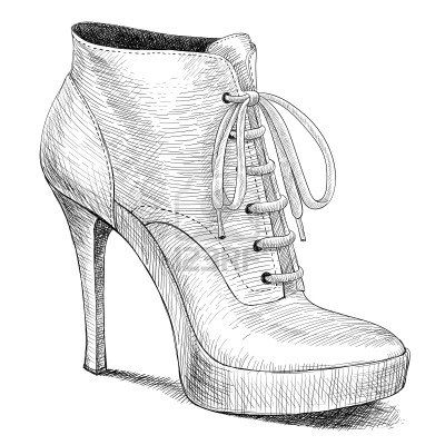 400x400 Vector Drawing Of Woman Fashion High Heel Shoes Boots In Ink - Sketch Of Shoes