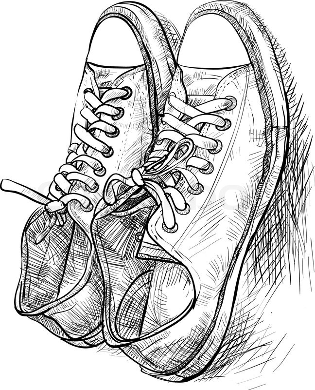 648x800 Hand Drawing A Pair Of Casual Shoes With Shade - Sketch Of Shoes