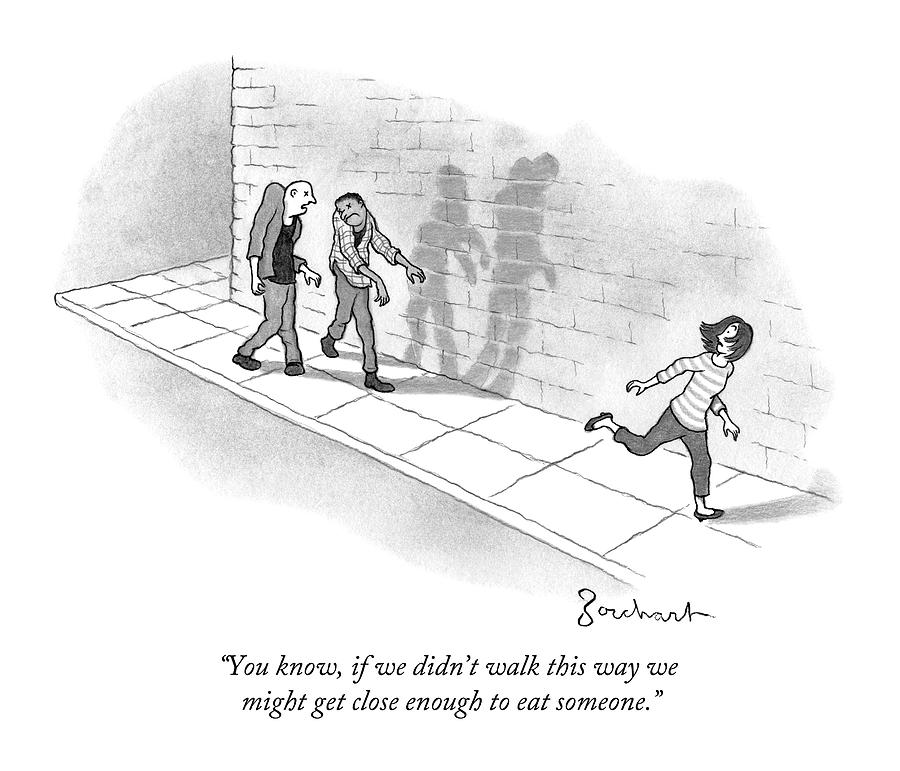 900x771 Two Staggering Zombies Trailing Behind A Running Drawing By David - Sketch Of Someone Running