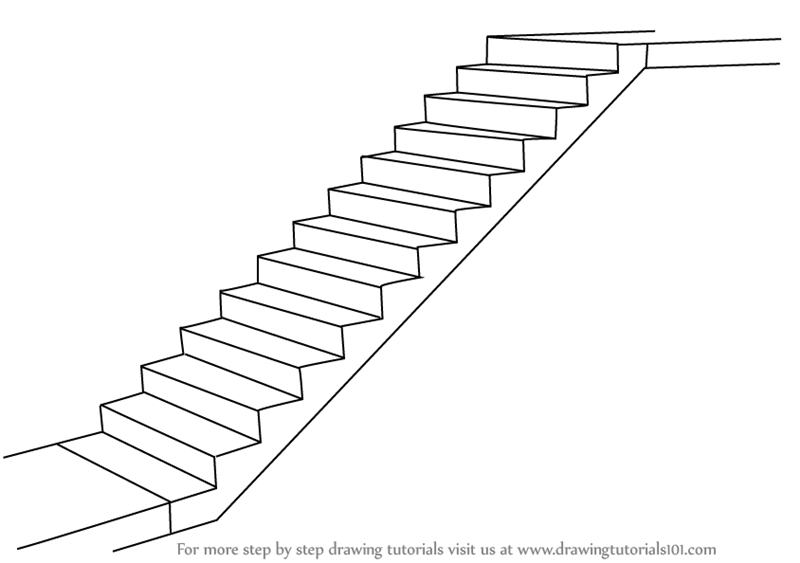 800x563 Learn How To Draw Staircase (Everyday Objects) Step By Step - Sketch Of Stairs