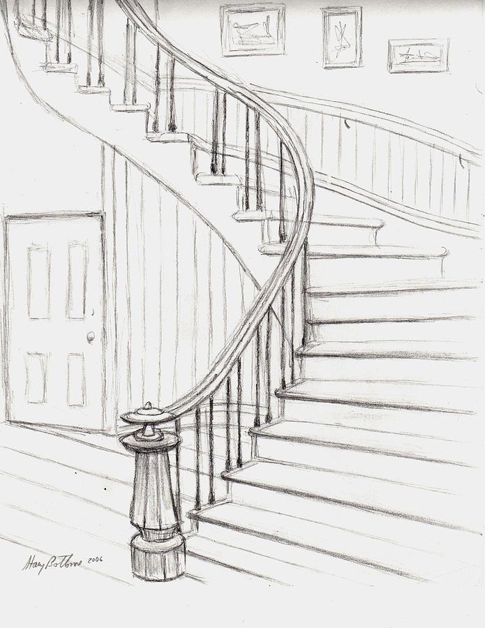 695x900 Old Courthouse Stairs Number Two Drawing By Stacy C Bottoms - Sketch Of Stairs