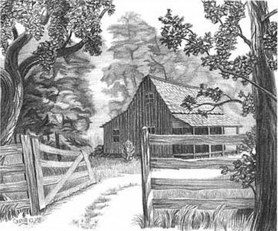 400x332 Cabin In The Woods Pencil Sketch - Sketch Of The Woods