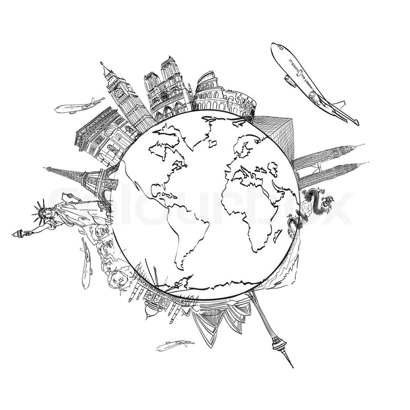 800x800 Drawing The Dream Travel Around The World In A Whiteboard Stock - Sketch Of The World