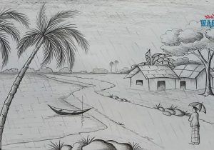 300x210 Pencil Sketching Village Sketch Drawing How To Draw Easy And - Sketch Of Village Scenery