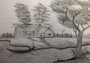 Sketch Of Village Scenery at PaintingValley.com | Explore collection of ...