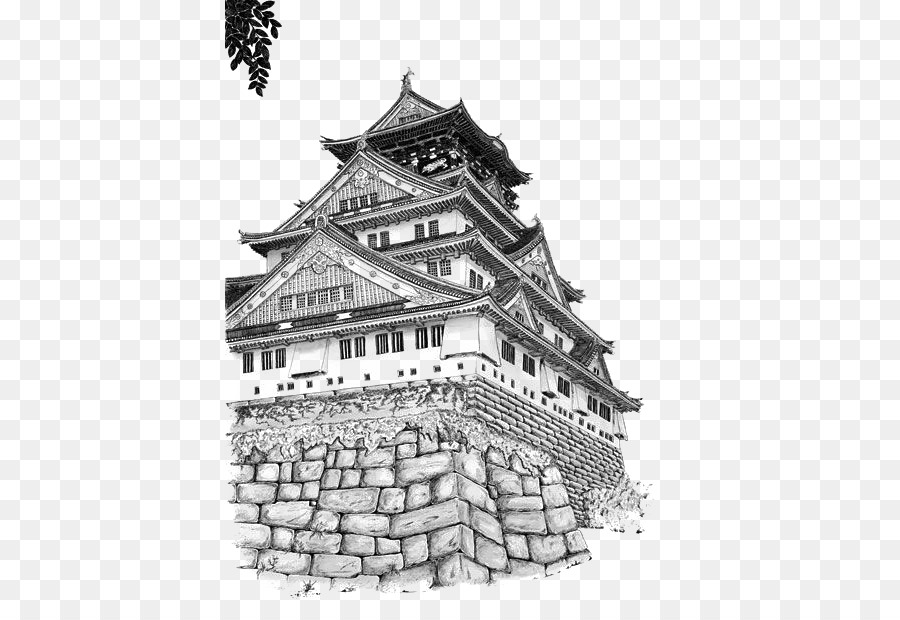 900x620 Osaka Castle Drawing Perspective Sketch - Sketch Of Wind
