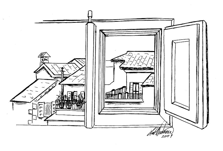 900x610 Casa Cordati Window View Drawing By Leah Wiedemer - Sketch Of Window