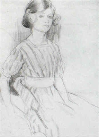 339x470 Sketch Of A Young Girl In A Striped Dress By Sir William Orpen On - Sketch Of Young Girl