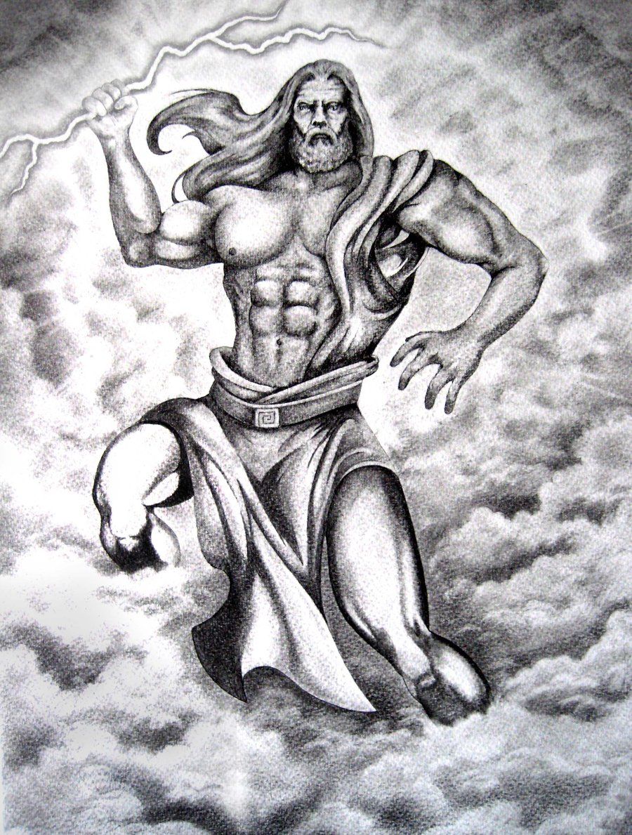 900x1189 The Greek God Zeus Arriving From The Heaven With Thunder. - Sketch Of Zeus
