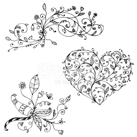 440x440 Floral Ornament Sketch, Silhouette For Your Design Stock Vector - Sketch Ornament