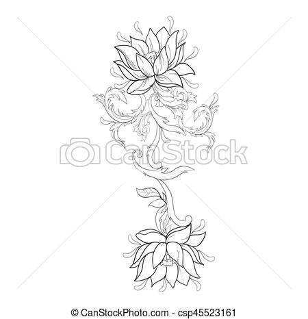 450x466 Graphic Sketch Of Lotuses In Ornament On A White Background - Sketch Ornament