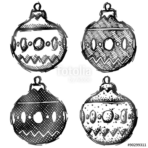 500x500 Hand Drawn Bauble. Sketch Of Christmas Ornament In Doodle Style - Sketch Ornament