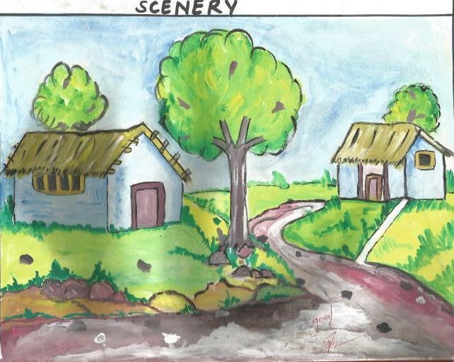 642x512 Lovely Village Painting - Sketch Painting For Kids
