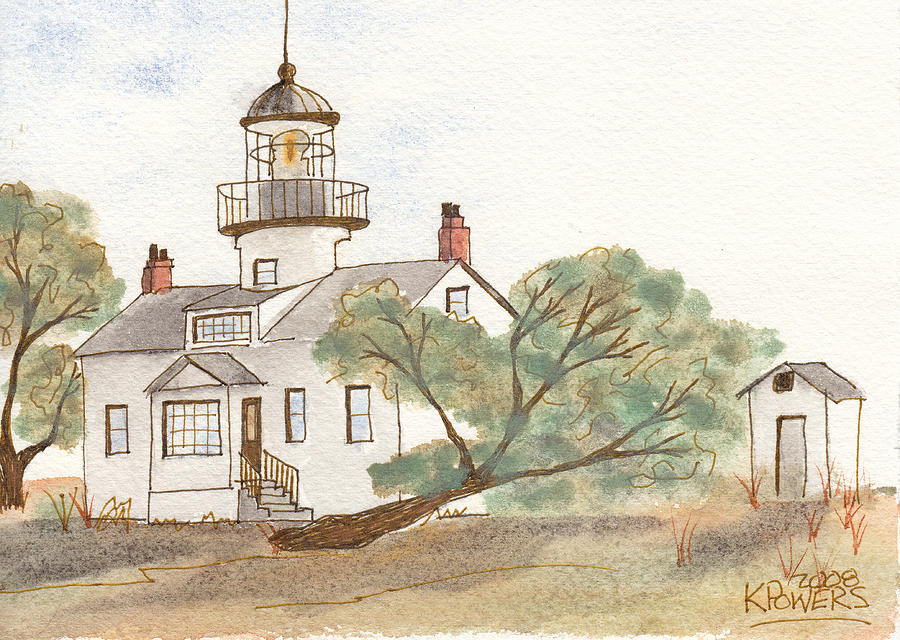 900x640 Lighthouse Sketch Painting By Ken Powers - Sketch Painting Images