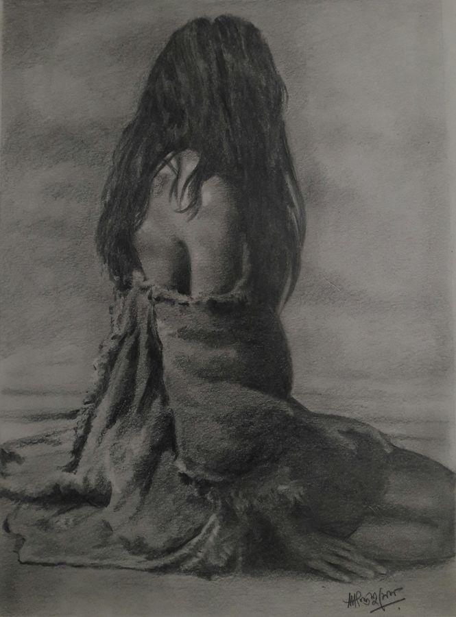 665x900 Figurative Pencil Sketch Painting By Artist Santanu Sen - Sketch Painting Images