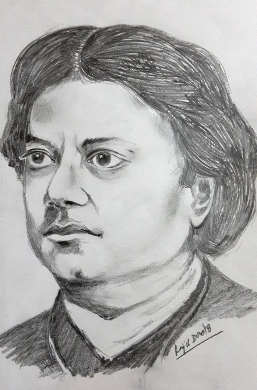 844x1280 Buy Swami Vivekananda Sketch Portrait Handmade Painting By Rajib - Sketch Painting Online