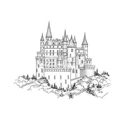 400x400 Castle Landmark Sketch Illustration. Medieval Palace Building Wi - Sketch Palace