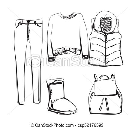450x427 Set Of Clothes For Women. Shirt, Jacket, Pants, Handbag, Shoes And - Sketch Pants