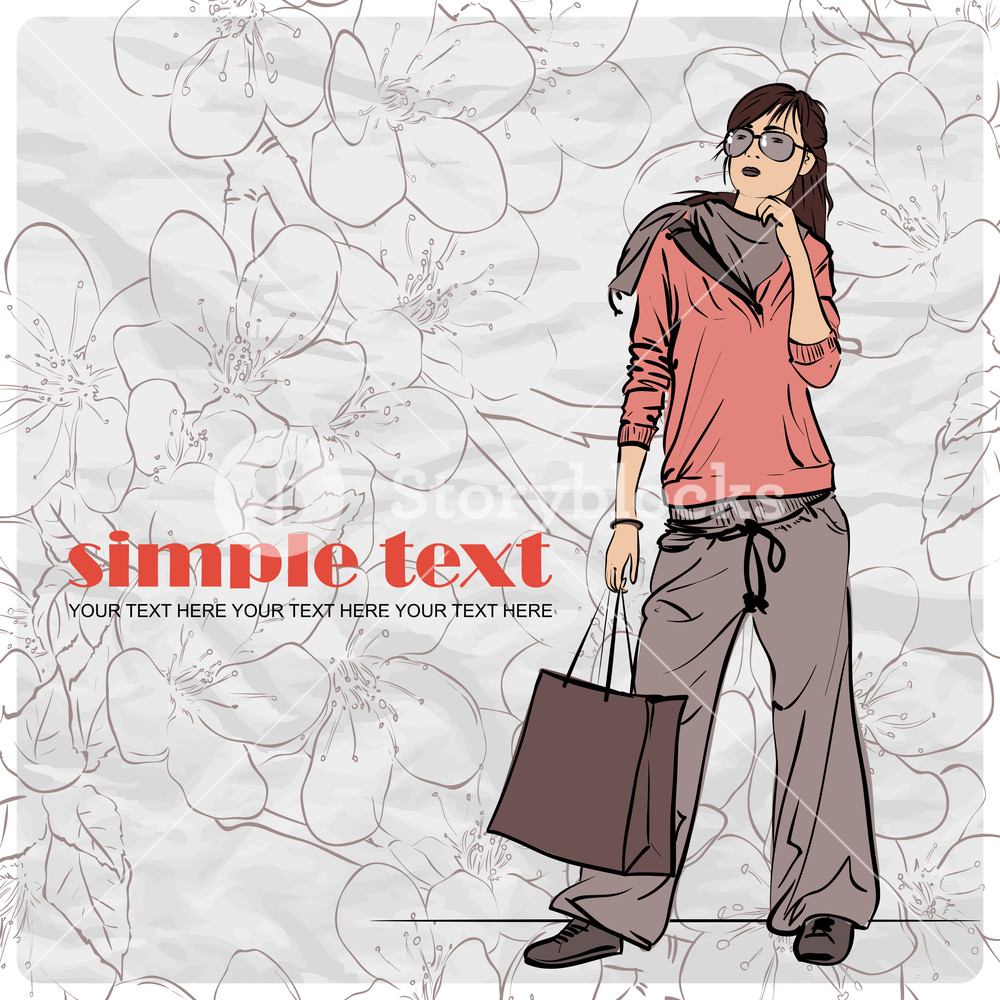 1000x1000 Fashion Girl With Bag In Sketch Style On A Paper Background - Sketch Paper Background