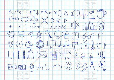 400x283 Ink Sketch Of Internet Icons On Sheet Paper Background Vector - Sketch Paper Background