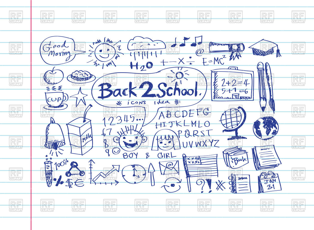1200x878 School Supplies In Sketch Style On Sheet Paper Background Vector - Sketch Paper Background