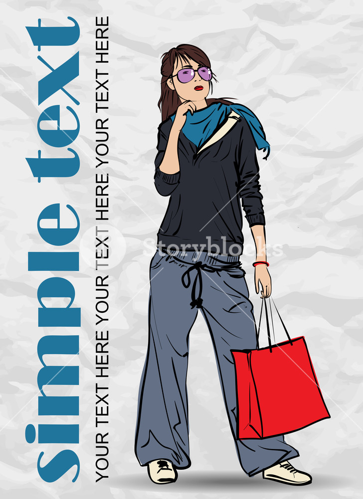 728x1000 Beautiful Girl In Sketch Style On A Paper Background. Vector - Sketch Paper Background