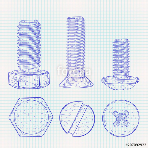 500x500 Bolts. Hand Drawn Blue Sketch On Lined Paper Background Stock - Sketch Paper Background