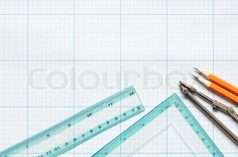 800x529 Divider, Pencils And Rulers On Blue Graph Paper Background Stock - Sketch Paper Background