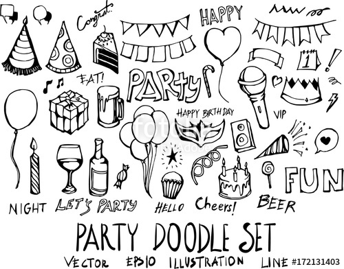 500x392 Set Of Party Doodle Illustration Hand Drawn Sketch Line Vector - Sketch Party
