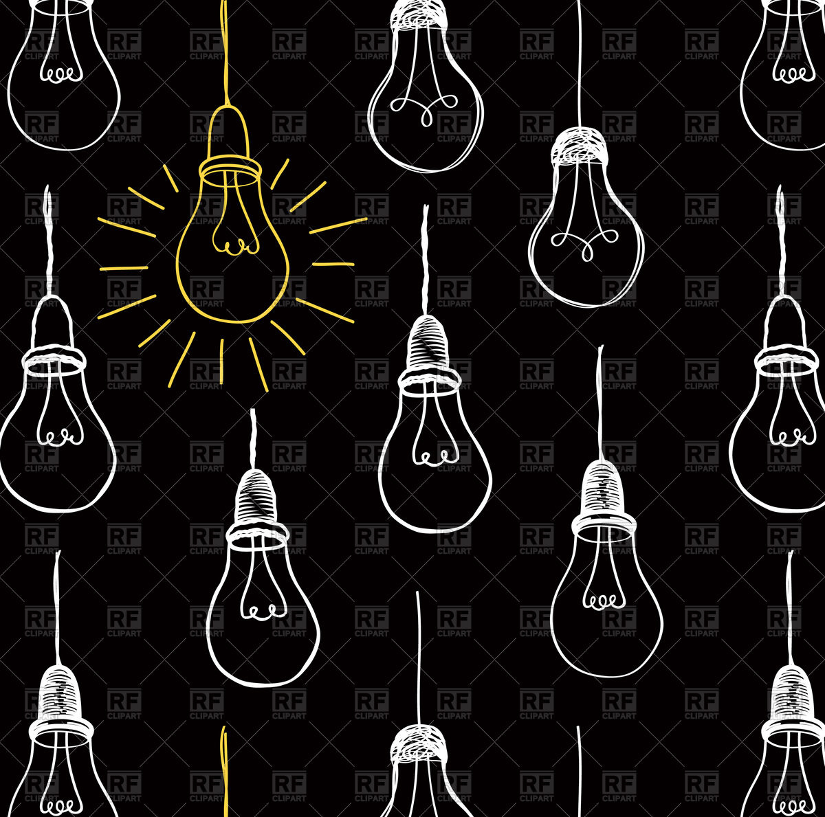 1200x1189 Light Bulb Sketch Seamless Pattern On Black Background Vector - Sketch Pattern