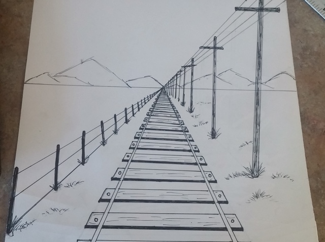 640x478 How To Draw A 1 Point Perspective Railroad - Sketch Perspective