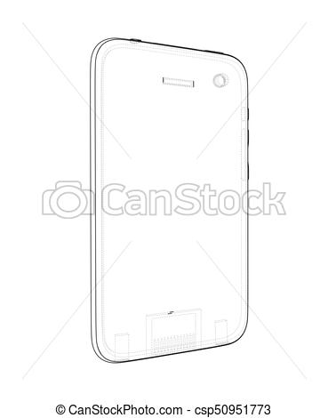 369x470 Sketch Of Mobile Phone. Vector Rendering Of 3d. Wire Frame Style - Sketch Phone