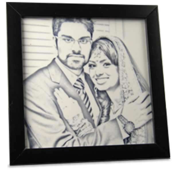 600x600 Pencil Sketch Personalised Tile Frame For Couple - Sketch Photo Frame