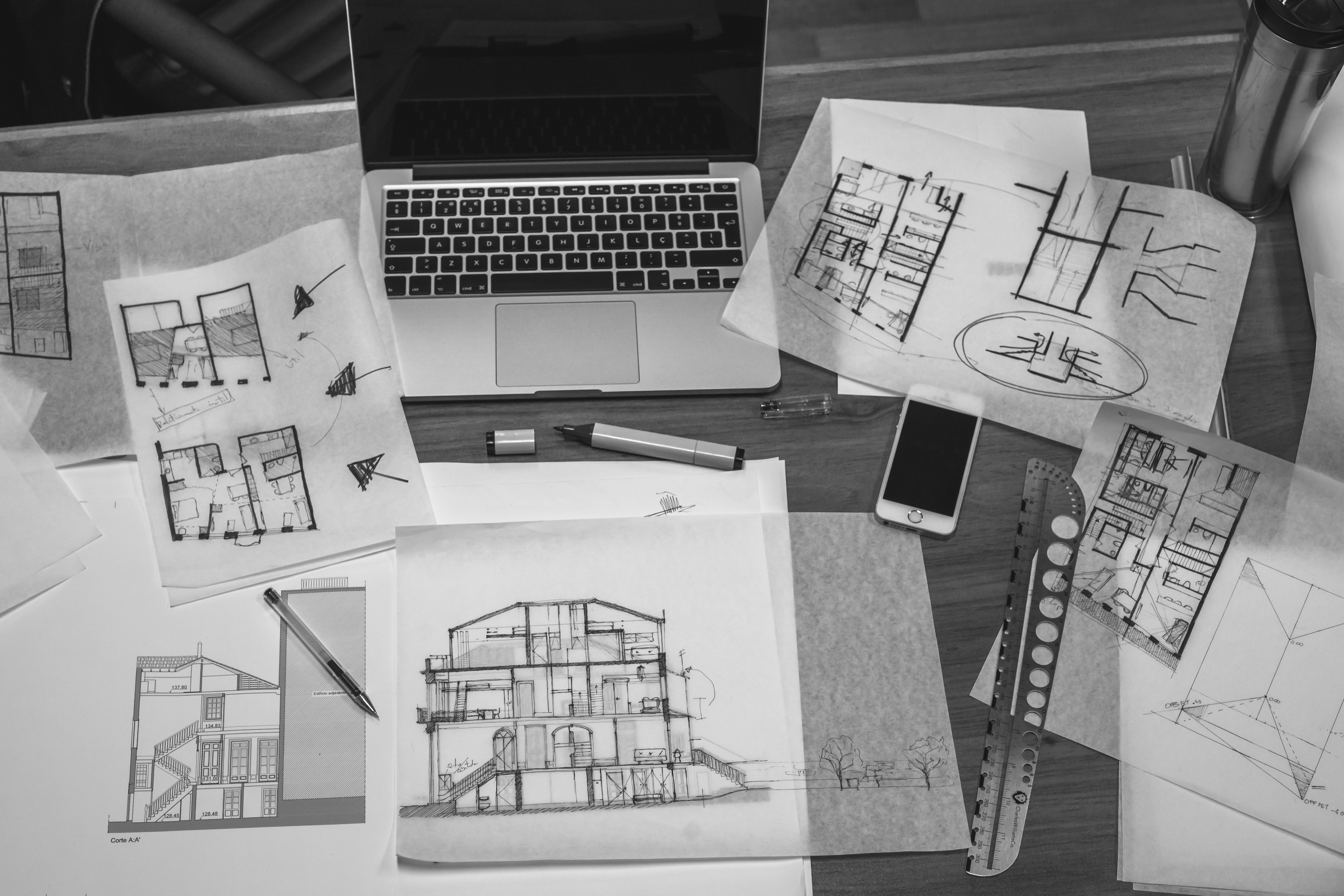 5821x3881 Free Images Macbook, Work, Black And White, Architecture, House - Sketch Photography