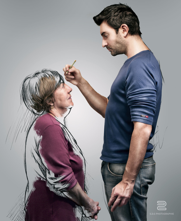 620x755 Talented Artist Combines Photography And Illustration To Capture - Sketch Photography