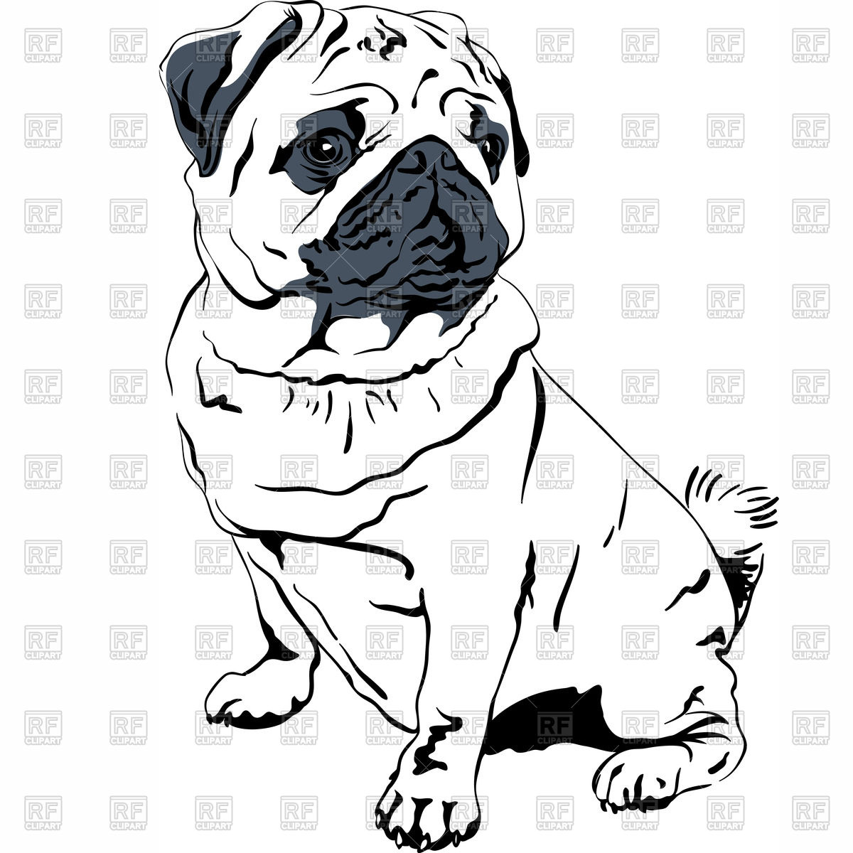 1200x1200 Sketch Of Sitting Dog Of Pug Breed Vector Image Vector Artwork - Sketch Picture Of Dog