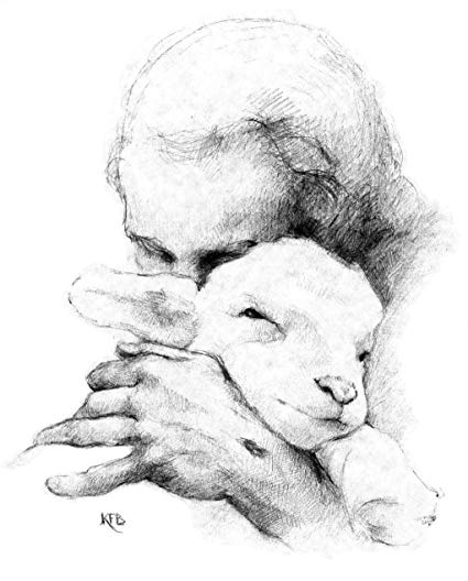 425x528 Jesus And The Lamb Print Posters Amp Prints - Sketch Picture Of Jesus