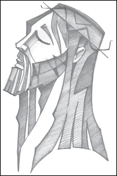 398x599 Pencil Sketch Solemn Lord Jesus Christ Thorn Crown Border Around - Sketch Picture Of Jesus