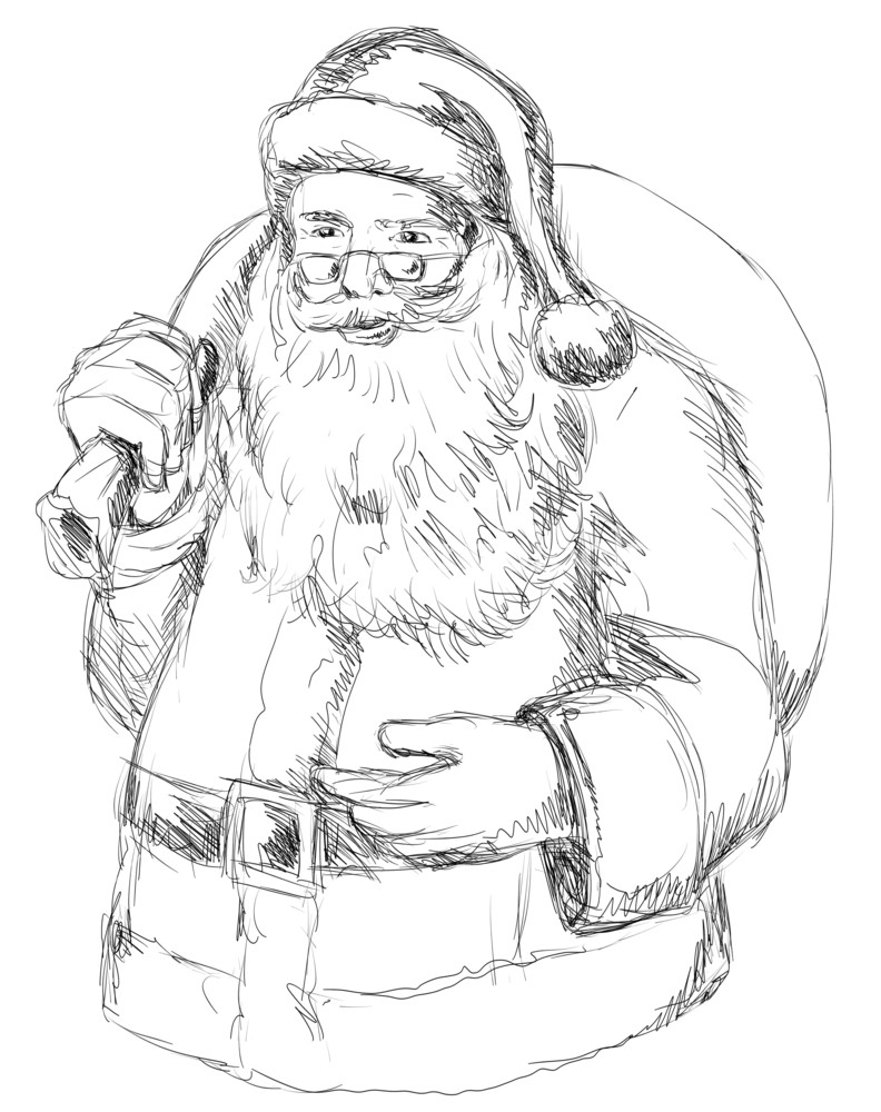 792x1000 Santa Claus Front Sketch Bw Royalty Free Stock Image - Sketch Picture Of Santa Claus