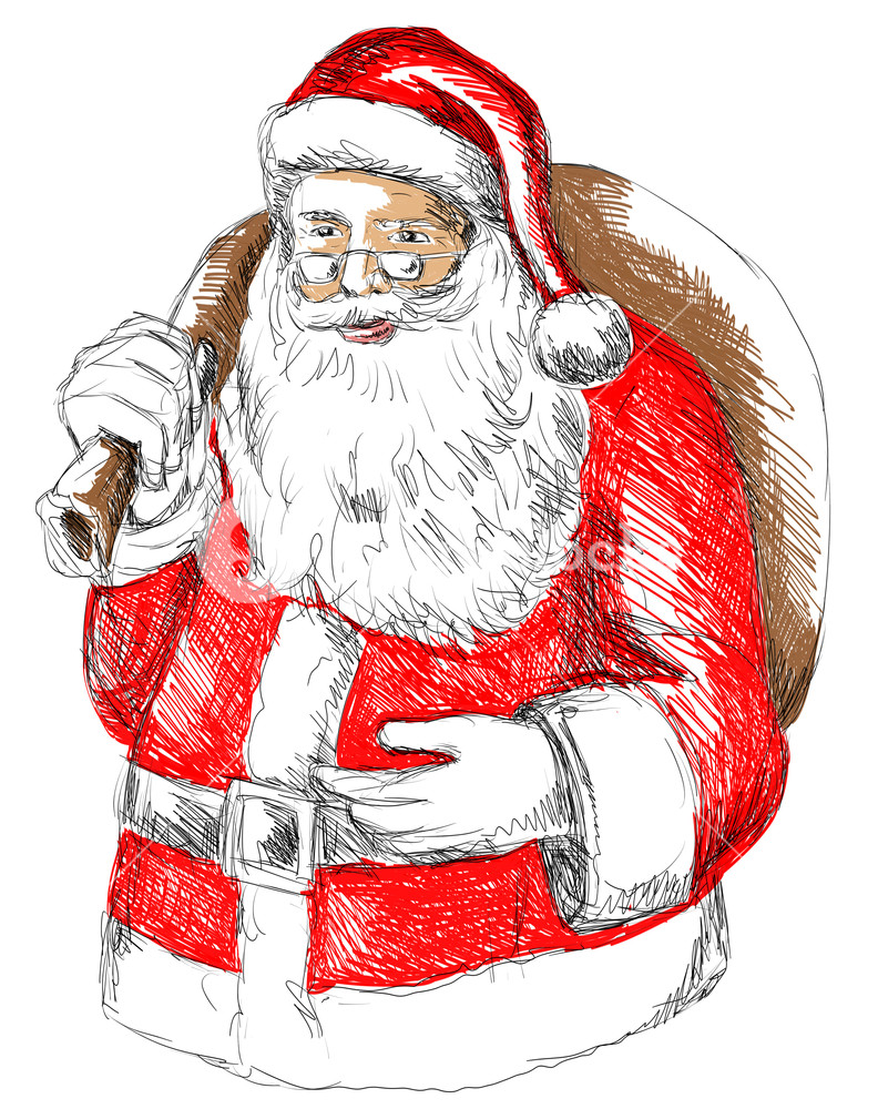 792x1000 Santa Claus Front Sketch Colour Royalty Free Stock Image - Sketch Picture Of Santa Claus