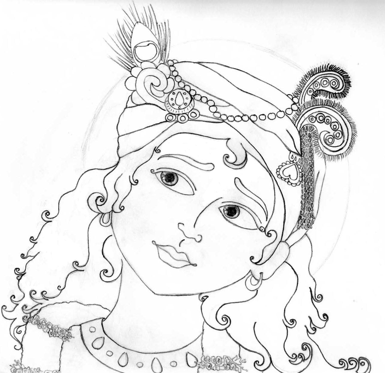 1278x1238 Lord Krishna Pencil Sketches A Mythology Blog - Sketch Pictures Easy