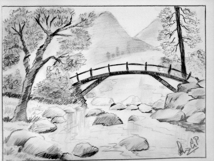 735x554 Nature Scenery Pencil Sketch Scenery Drawings - Sketch Pictures Of Nature